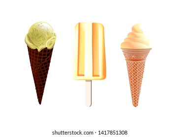Vector illustration of vanilla ice cream collection. Image of a collection of sweets.