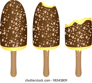 Vector illustration of vanilla ice lolly with nuts . Three stage.