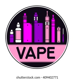 Vector illustration of vape and accessories. Icons set isolated on black background for e-cigarette store 