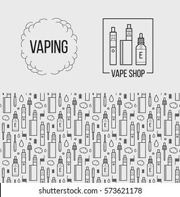 Vector Illustration Of Vape And Accessories For Vape Shop, E-cigarette Store