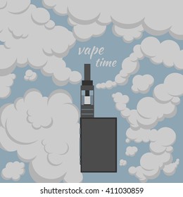 Vector illustration of vape. Colored isolated device with vapor cloud