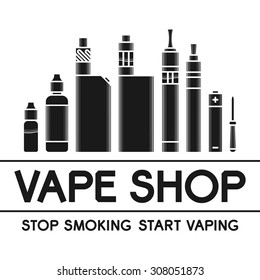 Vector illustration of vape. Dark print on white background 