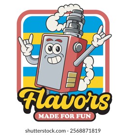 Vector Illustration of Vape Mascot with Retro Mascot Illustration Available for Logo Badge