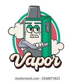 Vector Illustration of Vape Mascot with Retro Mascot Illustration Available for Logo Badge