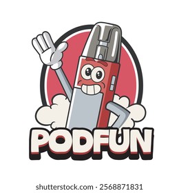 Vector Illustration of Vape Mascot with Retro Mascot Illustration Available for Logo Badge