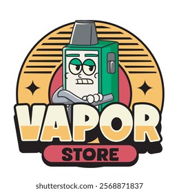Vector Illustration of Vape Mascot with Retro Mascot Illustration Available for Logo Badge