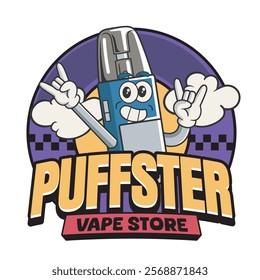 Vector Illustration of Vape Mascot with Retro Mascot Illustration Available for Logo Badge