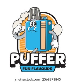Vector Illustration of Vape Mascot with Retro Mascot Illustration Available for Logo Badge