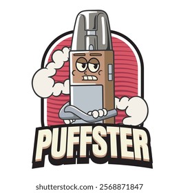 Vector Illustration of Vape Mascot with Retro Mascot Illustration Available for Logo Badge