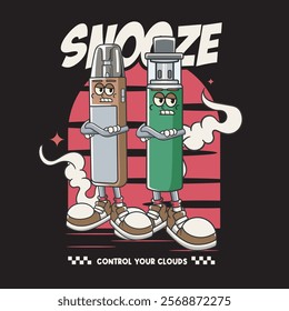 Vector Illustration of Vape Mascot with Retro Mascot Illustration Available for Tshirt Design