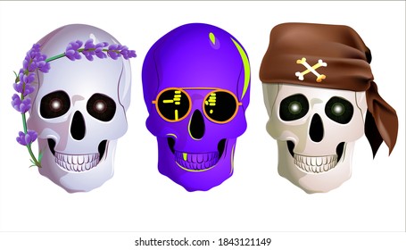 
Vector illustration of variants of a human skull. Creative party masks.