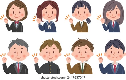 Vector illustration of variations of male and female students doing fist pump.