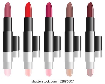 Vektorgrafik von varicfarbenem Lippenstift einzeln auf weißem Hintergrund.