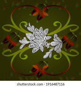 Vector illustration. Varied leaves on brown, white and green colors. Seamless.Autumn background with colorful leaves.