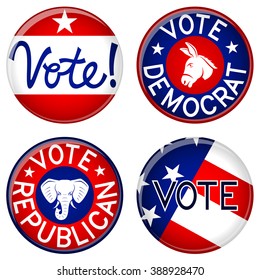 Vector illustration of a variety of American political buttons.