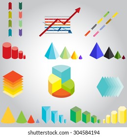 a vector illustration of a variety of arrows, graphs, diagrams all in different colors