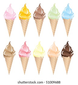 A vector illustration of a variety of ice creams isolated on white