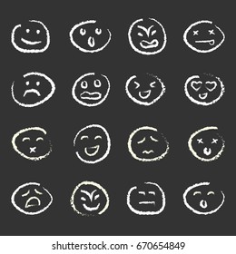 vector illustration for variety of moods for personality types and reactions concepts white chalk emoticons