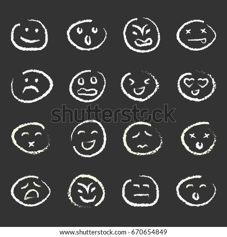 vector illustration for variety of moods for personality types and reactions concepts white chalk emoticons