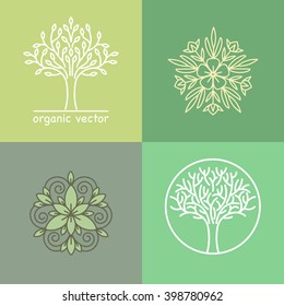 Vector illustration of a variety of organic, natural objects. The concept of eco design. Icons, signs, symbols - templates for creating logos, banners, posters.