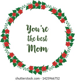 Vector illustration various abstract green leafy flower frame with card of best mom