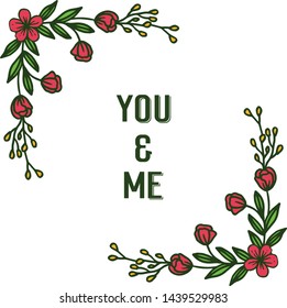 Vector illustration various abstract red flower frame for banner of you and me