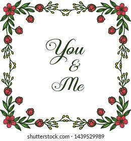 Vector illustration various abstract red flower frame for banner of you and me