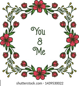 Vector illustration various abstract red flower frame for banner of you and me