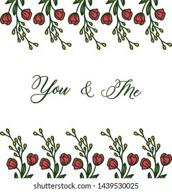 Vector illustration various abstract red flower frame for banner of you and me