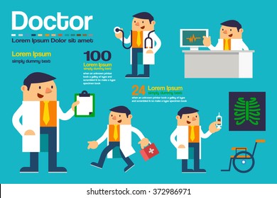 Vector Illustration Various Action Doctor, Character Posing Design, Healthcare and Medical Concepts.