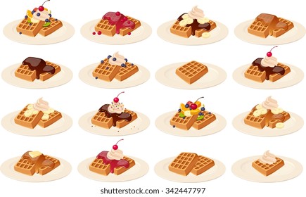 Vector illustration of various American waffles.