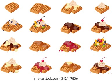 Vector illustration of various American waffles.