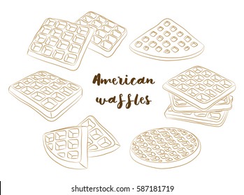 Vector illustration of various American waffles.