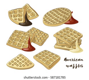 Vector illustration of various American waffles.