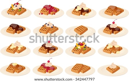 Vector illustration of various American waffles.