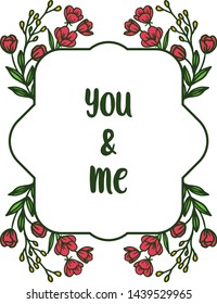 Vector illustration various art red wreath frame for card you and me
