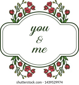 Vector illustration various art red wreath frame for card you and me