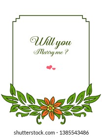 Vector illustration various artwork green leafy flower frame for invitation card will you marry me
