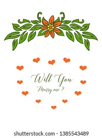 Vector illustration various artwork green leafy flower frame for invitation card will you marry me