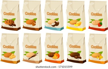 Vector illustration of various bags of cookies.