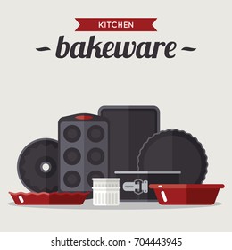 Vector illustration of various bake ware. Flat style.