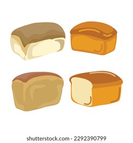 Vector illustration of various baked bread. Whole and slice bread, baguette, rye beard. Bakery products