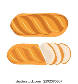 Vector illustration of various baked bread. Whole and slice bread, baguette, rye beard. Bakery products