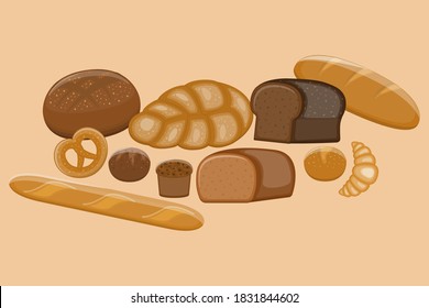 Vector illustration of various
bakery products.