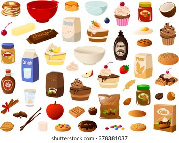 Vector illustration of various baking items.