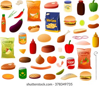 Vector illustration of various bbq items.