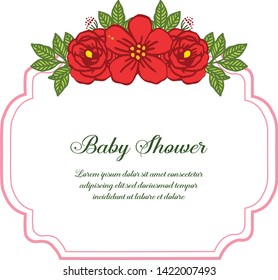 Vector illustration various beautiful red rose flower frame for writing baby shower
