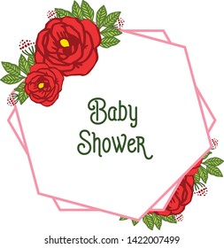 Vector illustration various beautiful red rose flower frame for writing baby shower