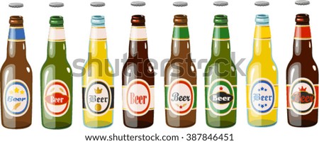 Vector illustration of various beer bottles.