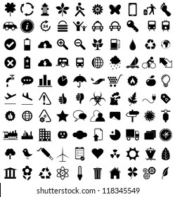 Vector illustration of various black eco icons.